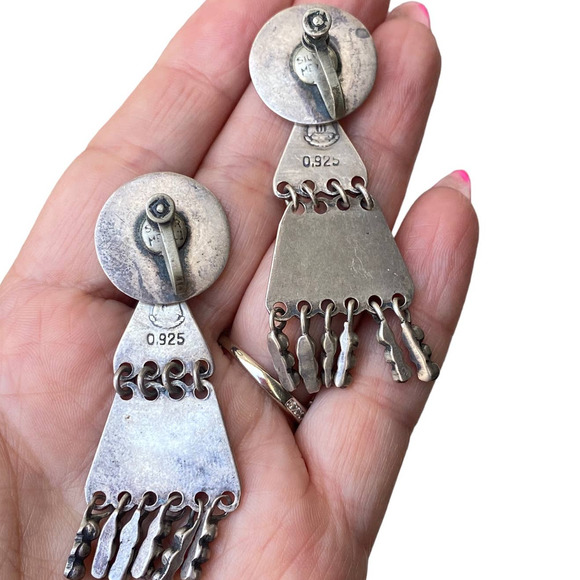 Vintage Sterling Silver Dangle Screw Back Earrings 925 Gonzalu Moreno Mexico - Picture 3 of 6